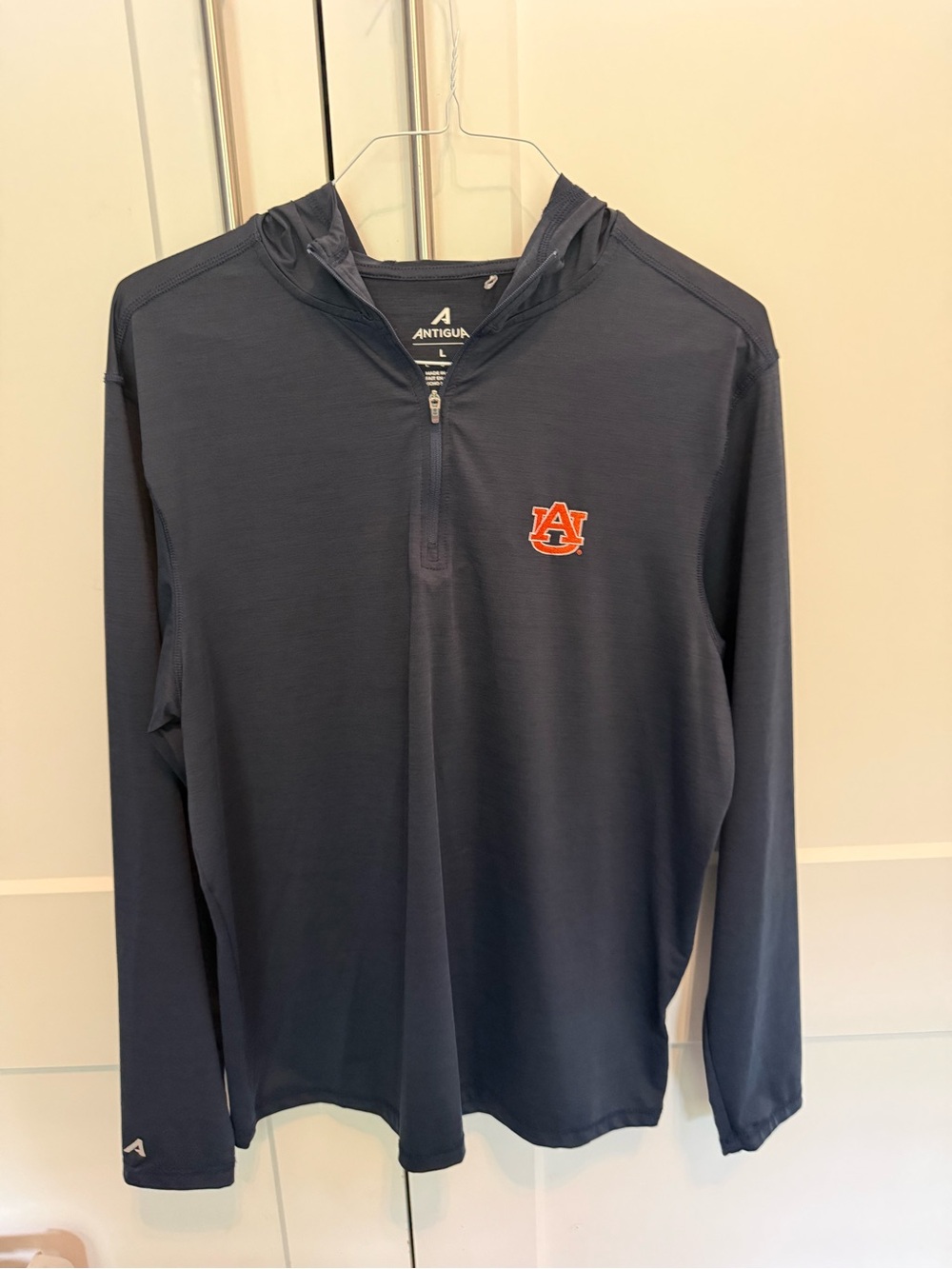 Antigua Navy Hooded Quarter-Zip with Orange Auburn Logo